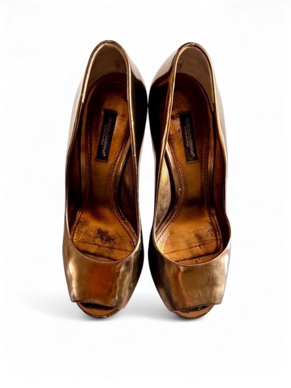 Dolce & Gabbana Metallic Bronze Peep-Toe Heels